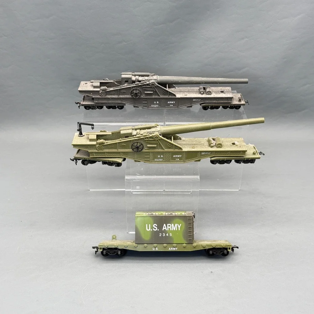HO Scale US Army Military Train Lot Vintage Locomotive Flatcars Cannon Missile